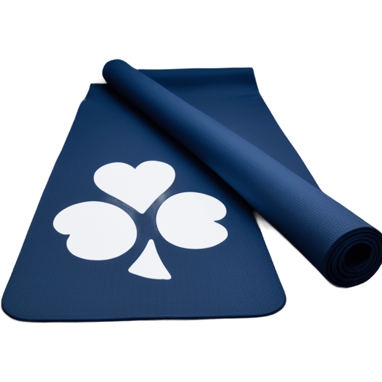 Navy blue half rolled out yoga mat with white heart print emoji