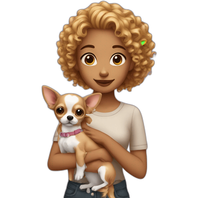 Curly girl with Chihuahua emoji