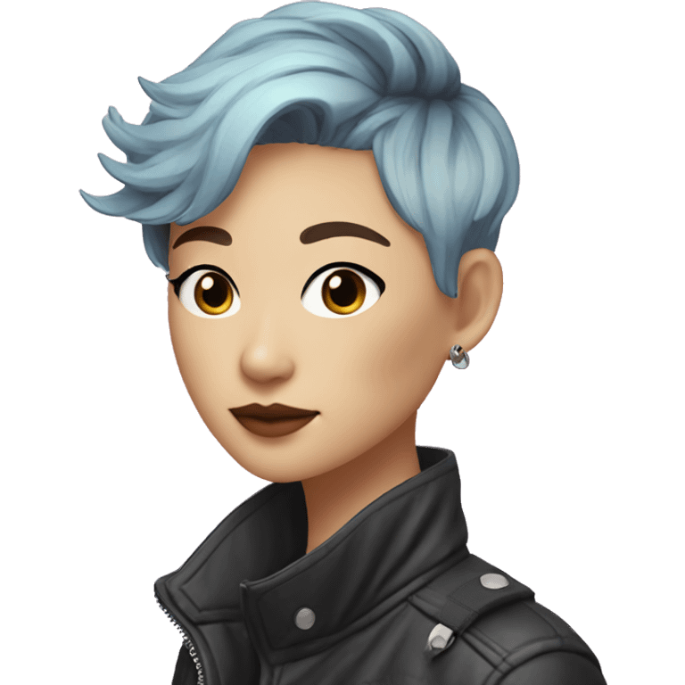 a short-haired Taiwanese lesbian with vapor wave style as a designer emoji