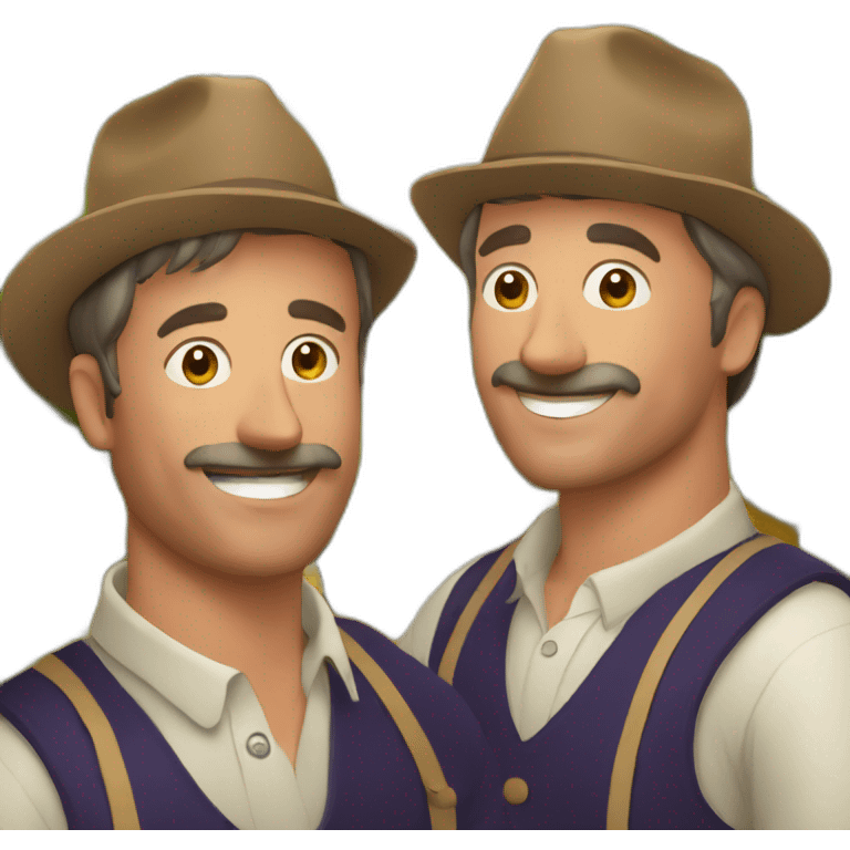 two winegrower males friends in france with grapes emoji