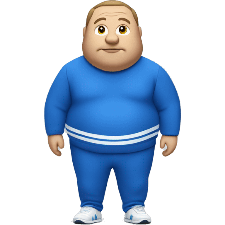 fat man in blue sweatsuit with white stripe using apple vision pro emoji