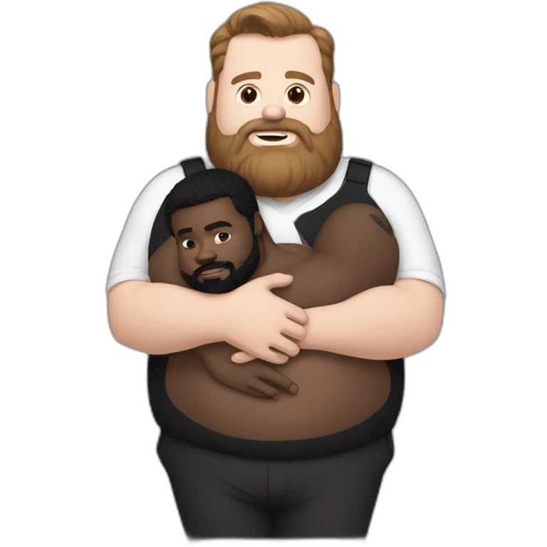 fat white bearded man holding black male from behind emoji