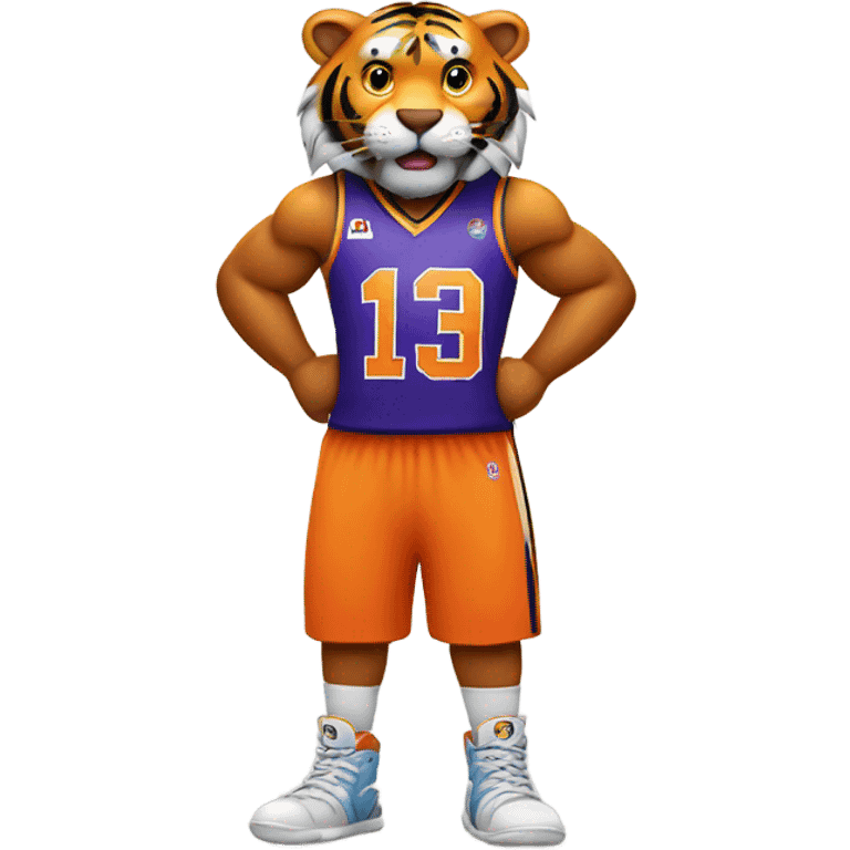 Tiger wearing basketball jersey emoji