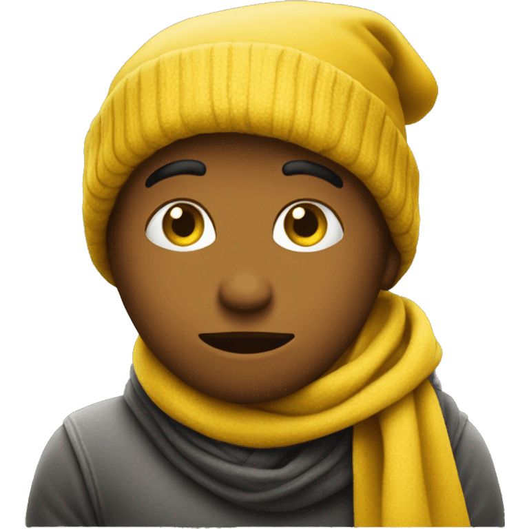 Pensive face with yellow scarf and hat holding up fist  emoji