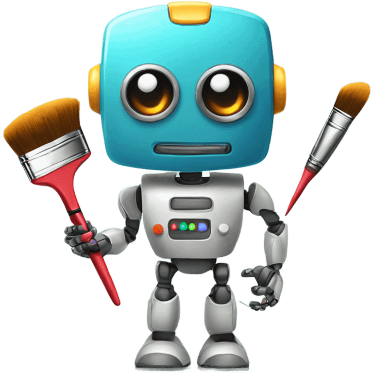 cute robot holds a palette with paints and a brush emoji