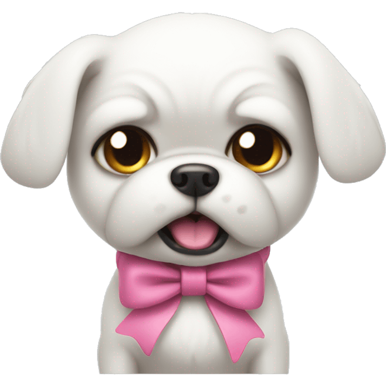 Small White very angry Dog with pink bow emoji