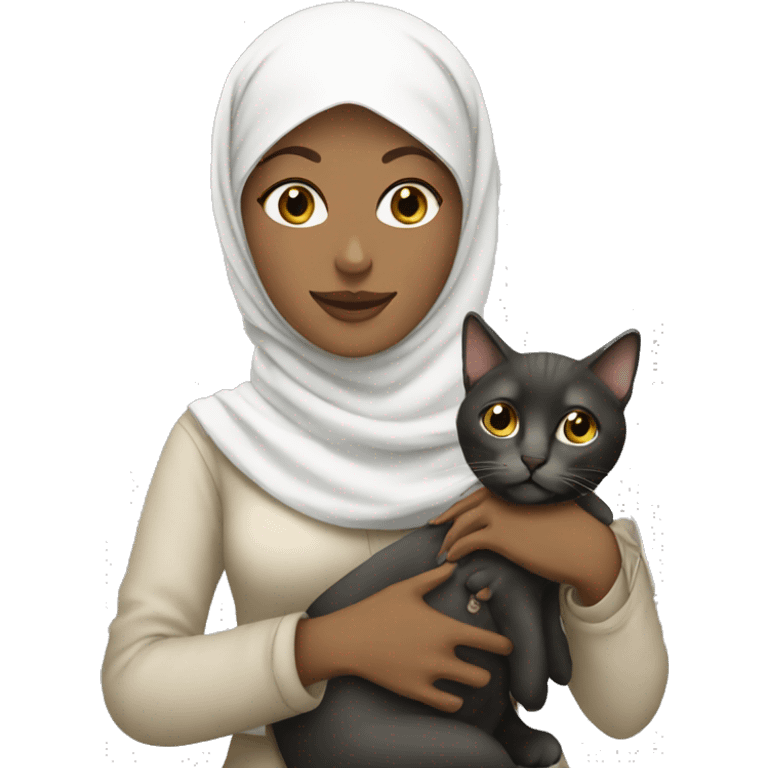 white pretty woman with hijab holding a cat emoji