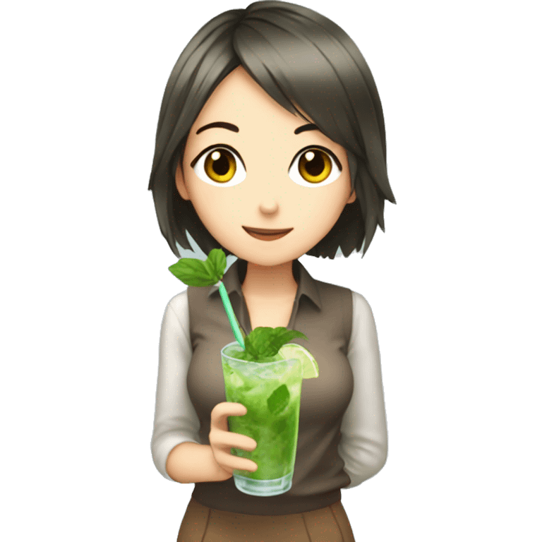 anime girl with mojito in her hand emoji