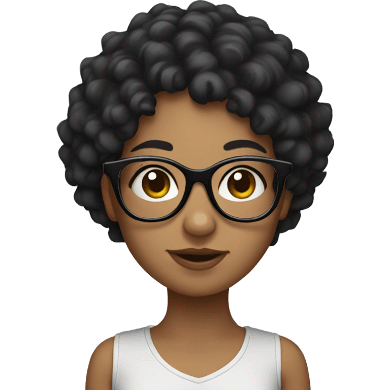 girl with curly black hair and round glasses emoji