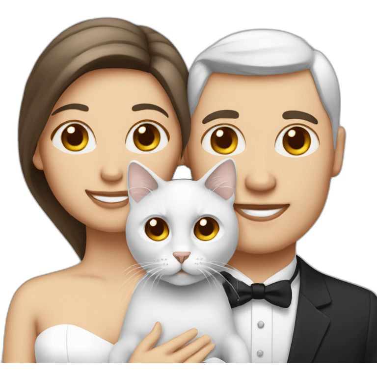 white couple marriage and holding gray cat emoji