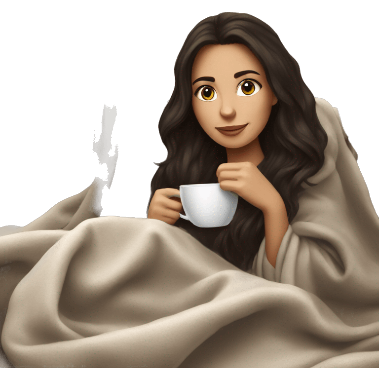 Stunning brunette girl drinking coffee with a blanket around her emoji