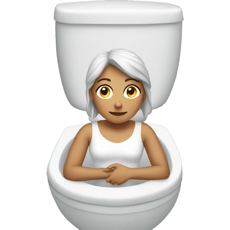 White woman sitting in bathroom  emoji