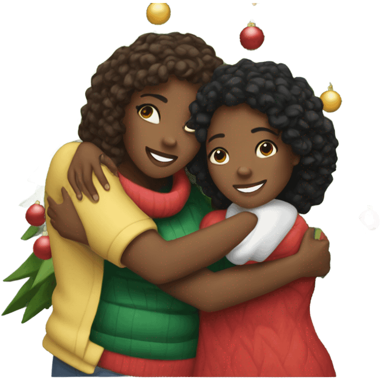 Christmas tree hug with black women emoji