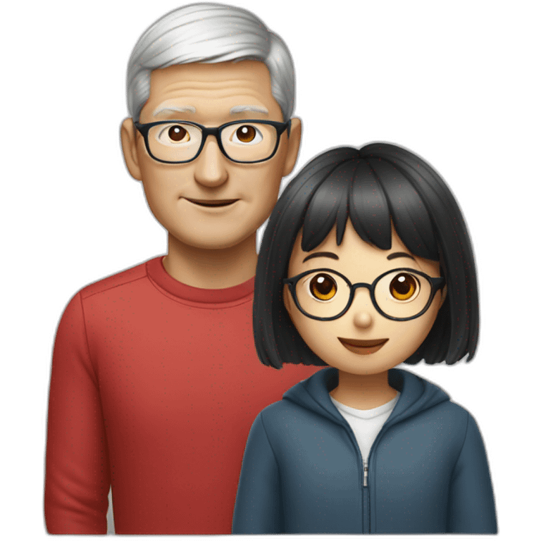 Tim cook with a Korean girl with eyeglasses emoji