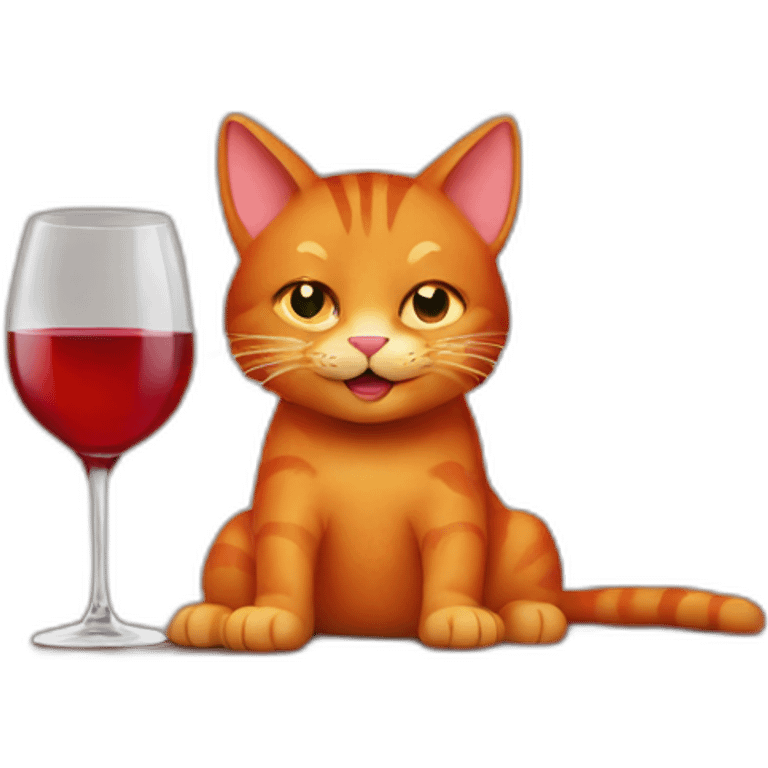 Red cat drinking wine emoji