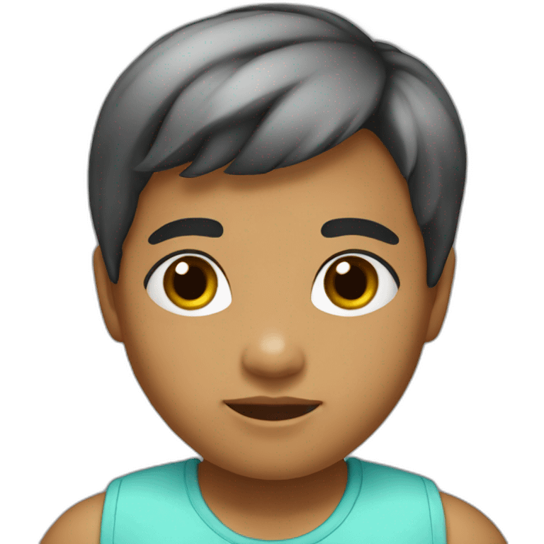 Child, fat, tanned, black hair, short hair emoji