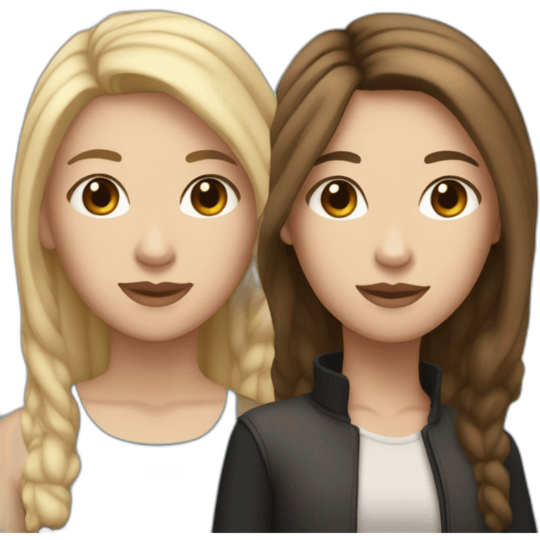 Lesbian Couple (1st white girl with black eyes and light brown long hair with a fish face like - 2nd white girl with black hair, blue eyes very androgyne with middle length hair) emoji