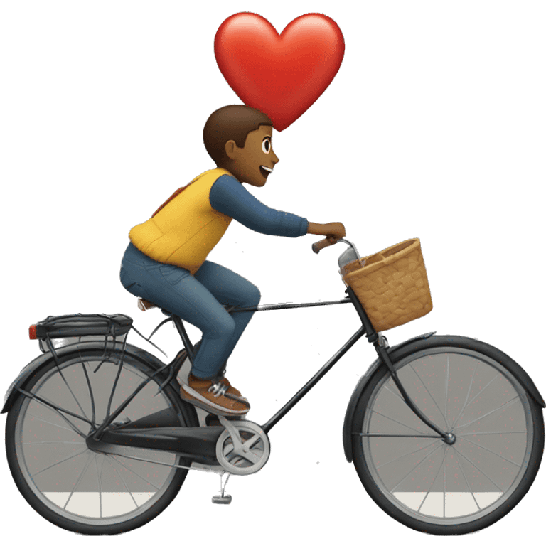 Heart crossing the street and a boy on a bicycle runs into the heart emoji