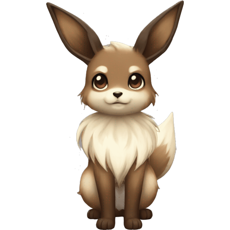 Kawaii Pale Shiny Eevee with dark brown long emo hair covering her eyes Full Body emoji