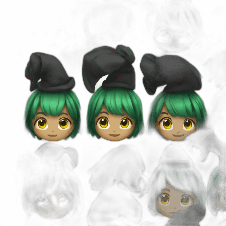 Girl with black hair and green tips witch emoji