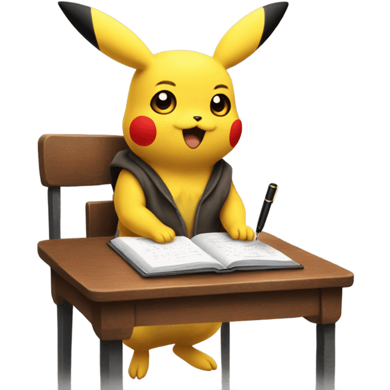 Pikachu writing journal saying "Pillock!" emoji