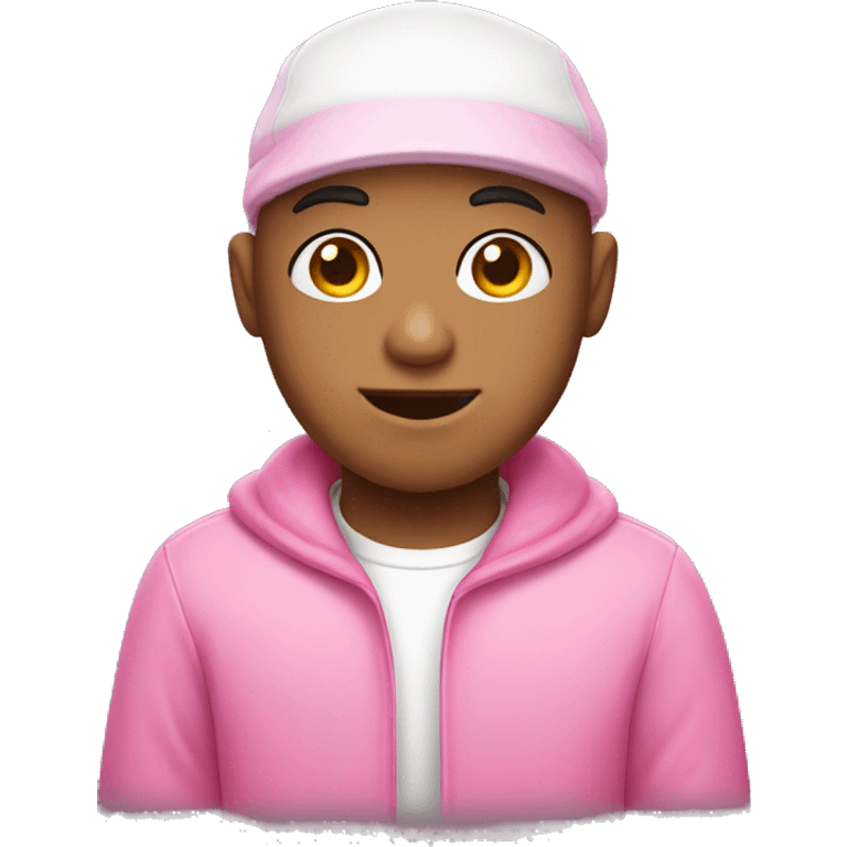 bald boy extra pink skin wearing a Kirby hat emoji