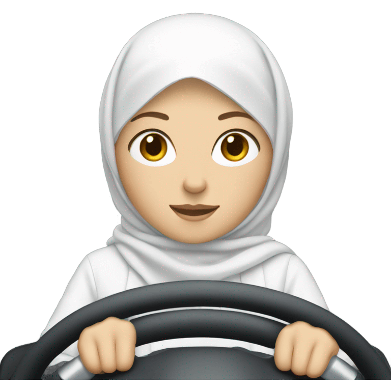 White women with white hijabi driving a car emoji