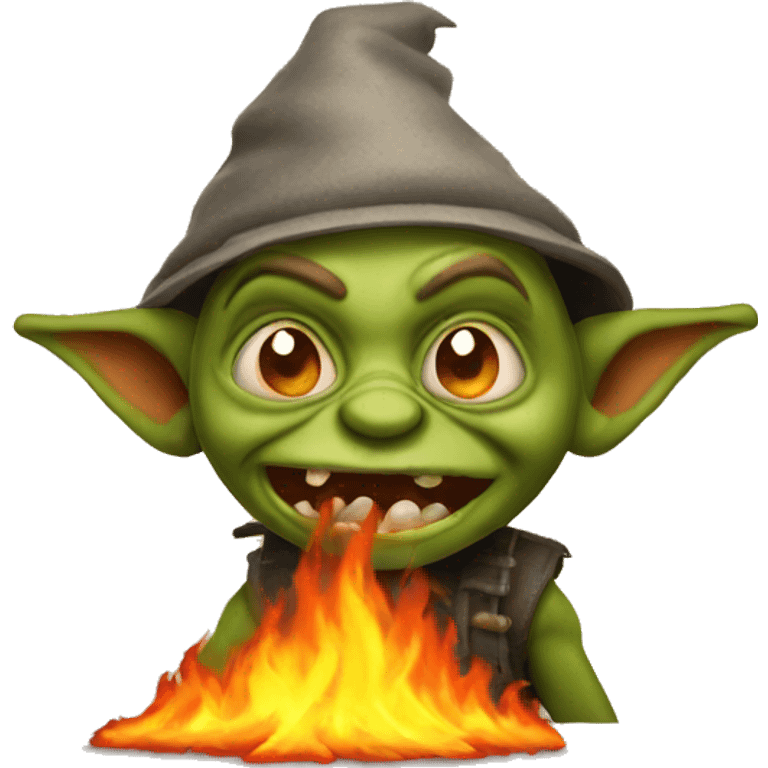 funny little goblin setting house on fire emoji