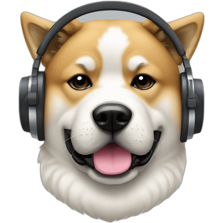 an Akita breed dog with big DJ headphones emoji