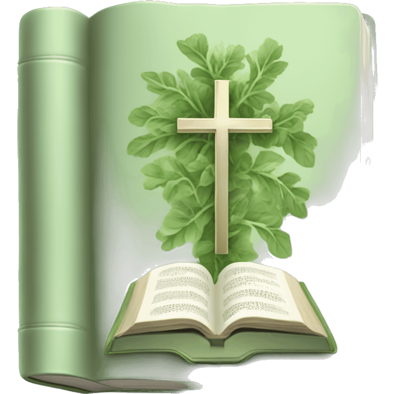 Open Light Sage green holy Bible with a light coloured gardens coming from the sides of the Bible  emoji