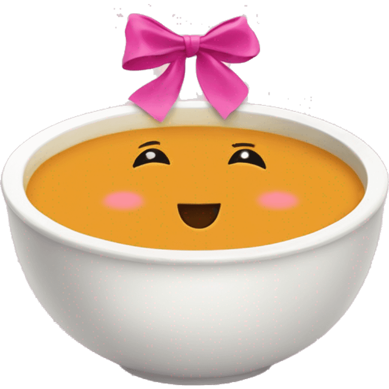 Pumpkin Soup in a white Bowl with a pink bow at the bowl emoji