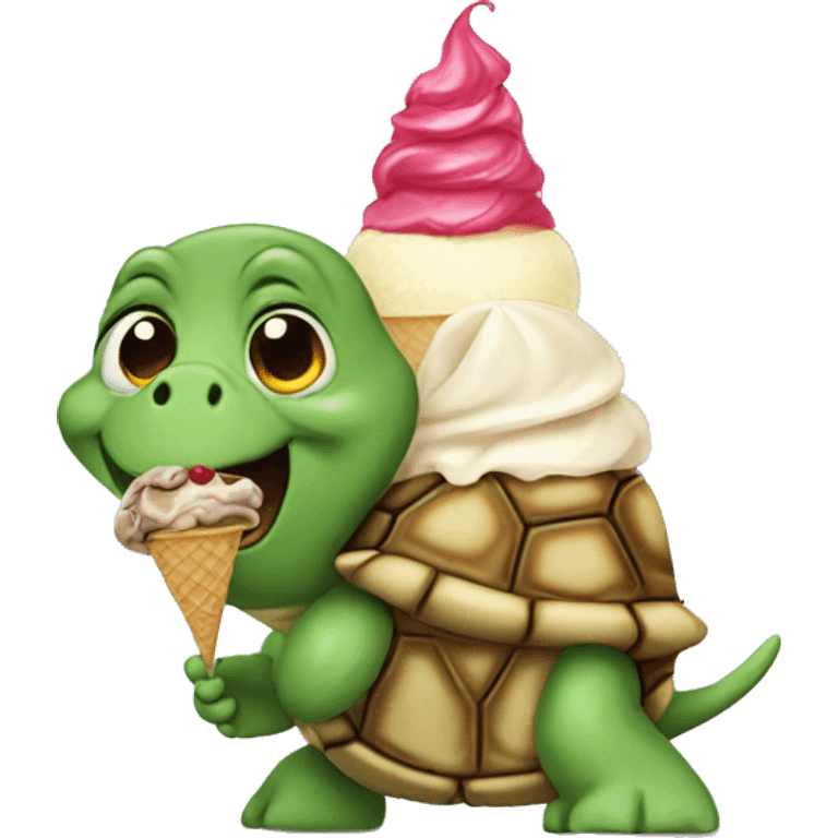 Turtle eating ice cream emoji