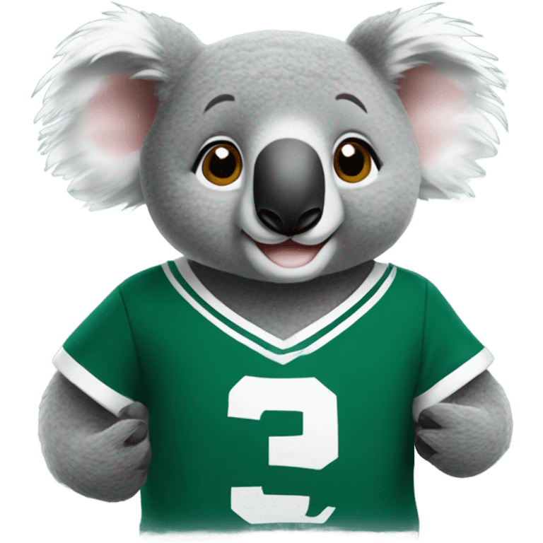 A cute koala wearing a green and white Michigan State University shirt emoji