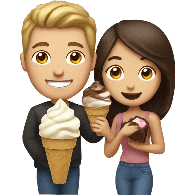 White guy and Filipina girl couple eating chocolate ice cream bars emoji