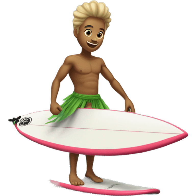 Un dînosaure sur une planche de surf avec un tutu emoji