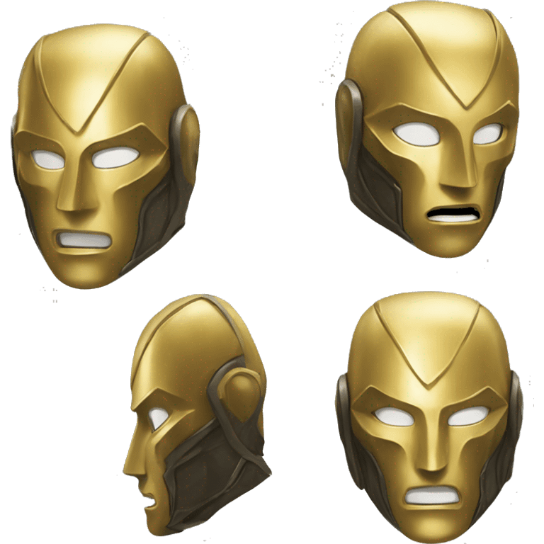 A golden mask that looks cool, unique, detailed for a silent vigilant superhero and similar design to Doctor Doom's mask emoji