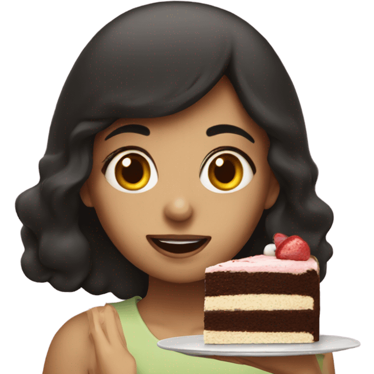 Dark haired girl eating cake  emoji