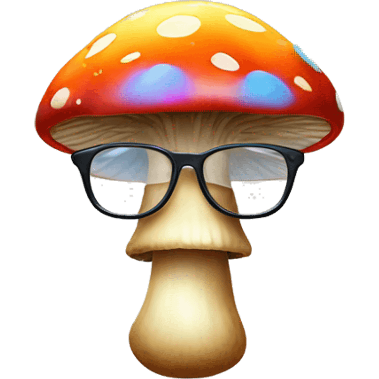 A colorful mushroom with glasses and emoji