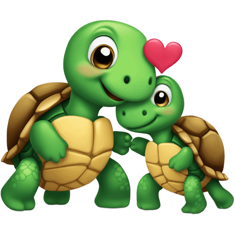 Two valentine turtles with hearts emoji