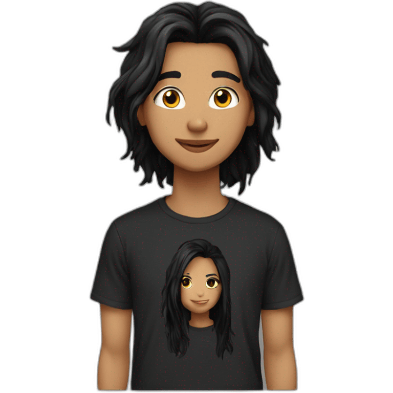 20 yo black t shirt, mid long black hair, morocco  emoji