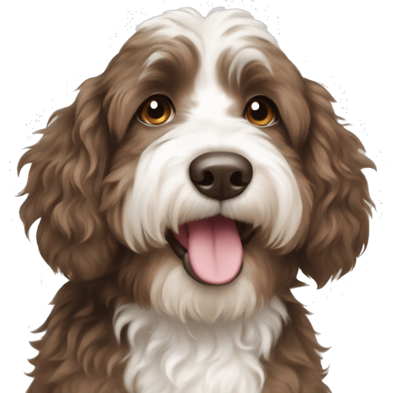 Brown and white aussiedoodle dog emoji