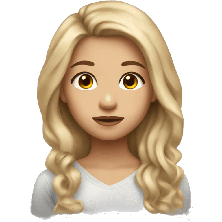 dirty blonde girl, with honey brown eyes, cute, soft, lucious hair, light skin, very beautiful  emoji