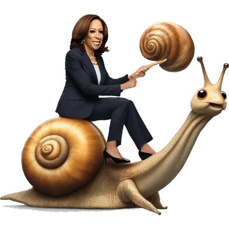 kamala harris riding a snail emoji