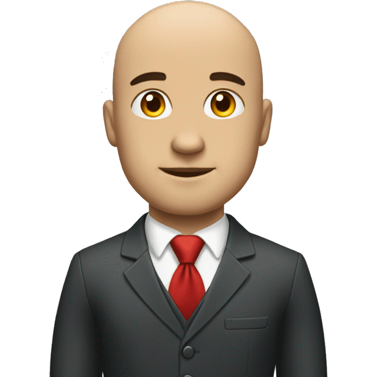 Bald muscular man in suit straight face red tie emoji