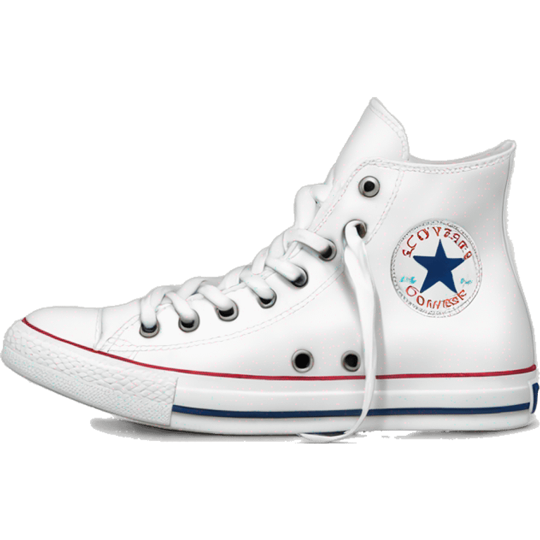 Side view of white converse low top all star emoji