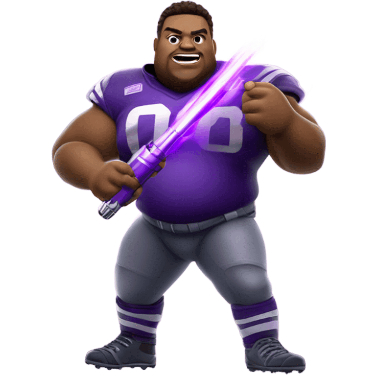  Fat Football lineman controlling the weather during a storm with his giant purple lightsaber  emoji