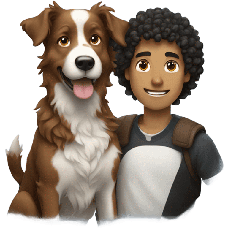 A curly-haired, fair-skinned man holding a Border Collie. emoji