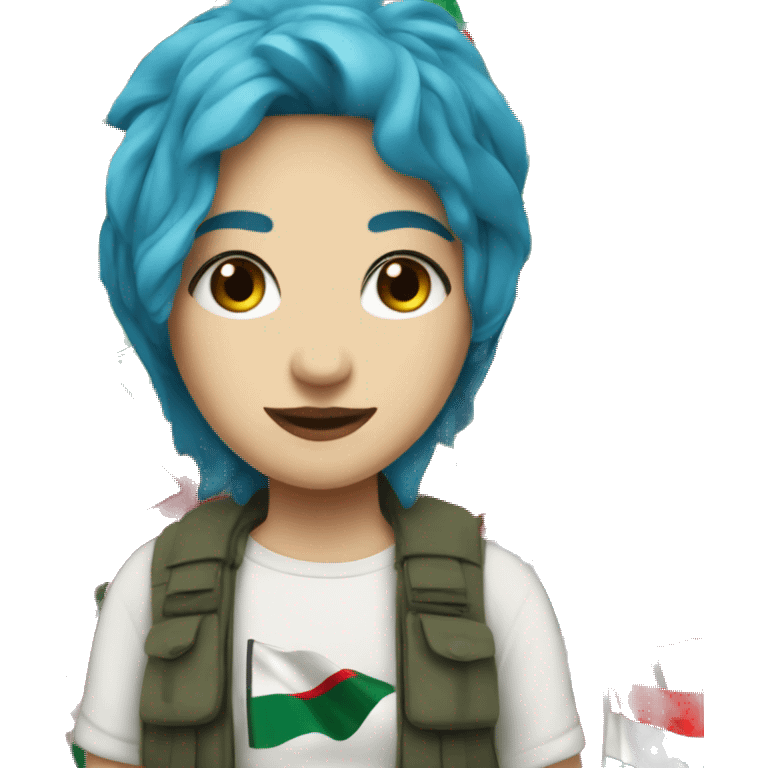 blue haired white lesbian with palestine flag emoji