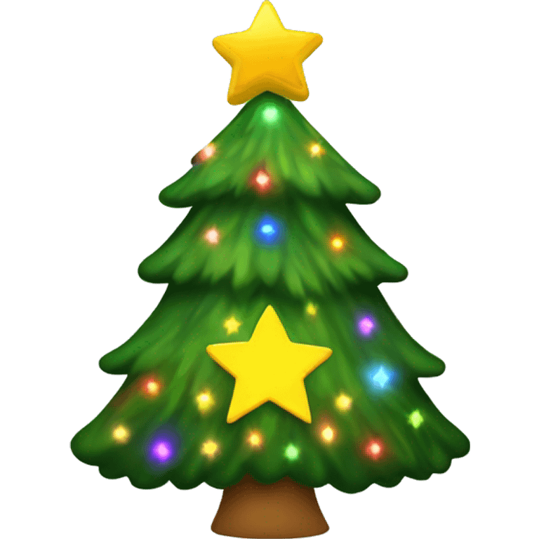 christmas tree with rainbow lights and a giant yellow star on top emoji