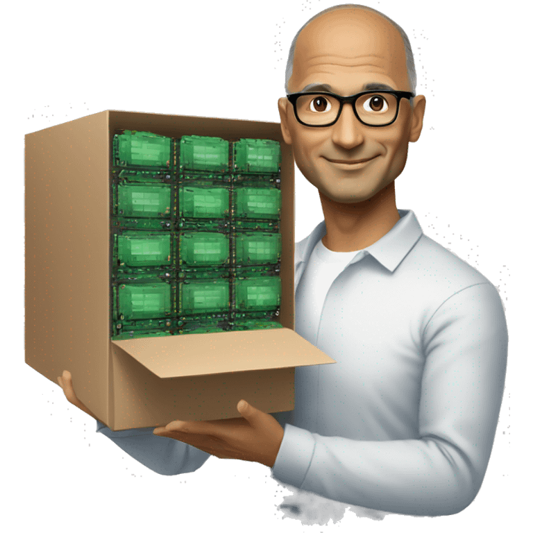 Satya Nadella being held by a box full of GPUs emoji